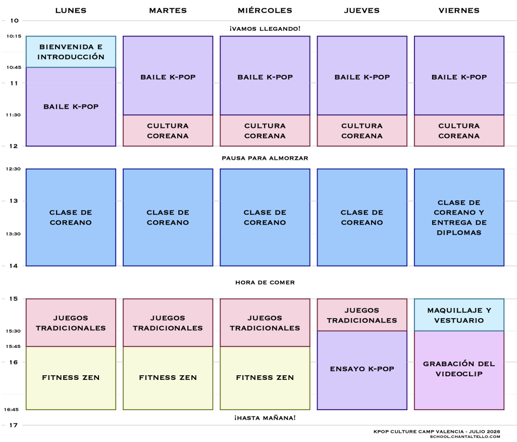 Horario Kpop Culture Camp Julio 2026